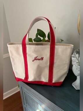 L.L.Bean red and white Boat and Tote. Heavy duty cotton canvas.